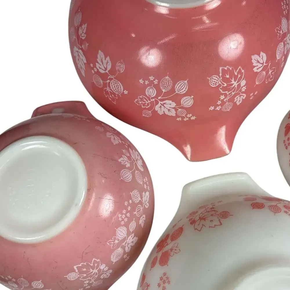 Vtg Set 4 PYREX Gooseberry Cinderella Nesting Mixing Bowls Pink 441 442 443 444